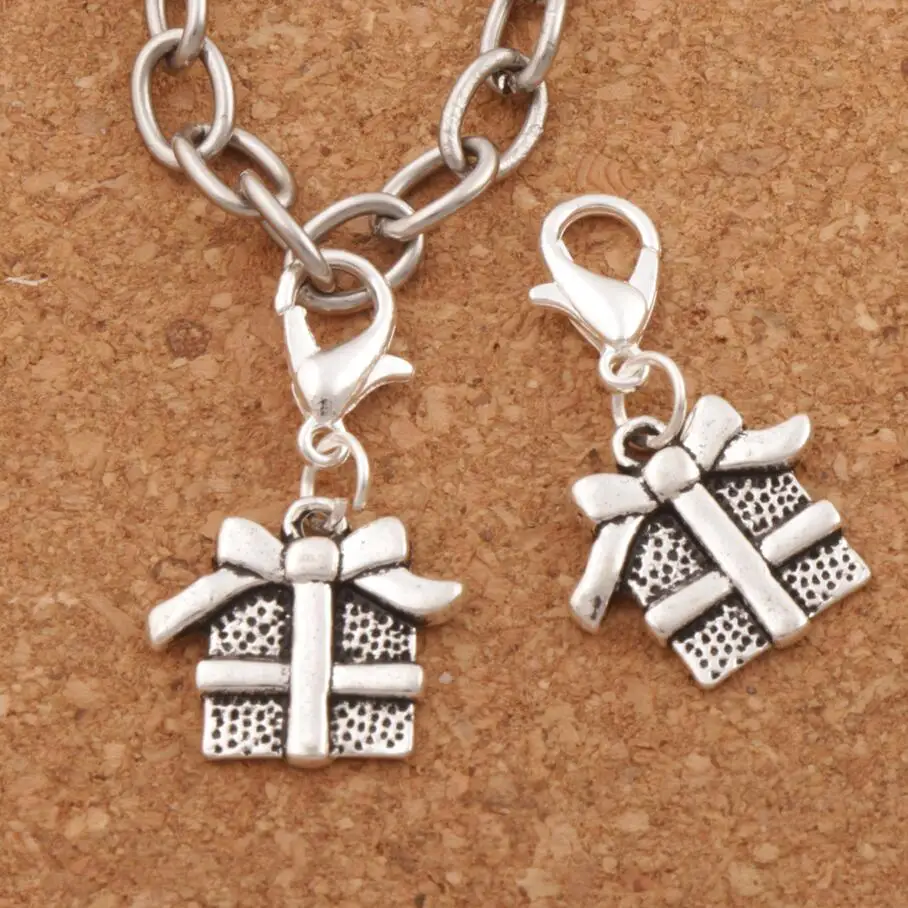 

Christmas Gift Box With Ribbon Bow Lobster Clasps Charm Beads 16.2x29mm 26pcs Zinc Alloy C394