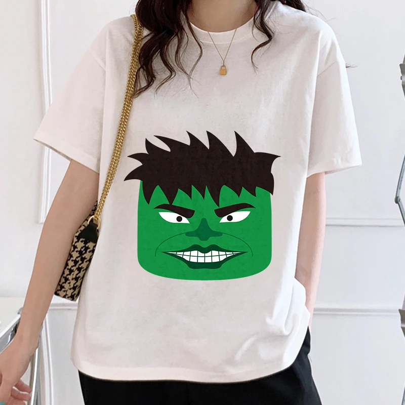 

Green Giant Head Adolescent White Shirt Personalized Japan Style Summer Clothes Cotton Chalky White Women's Tunic Date Tunique