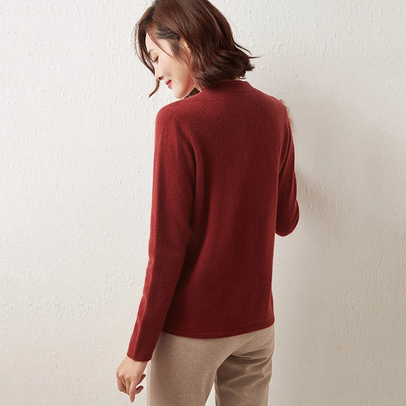 Женский пуловер с воротником-стойкой мягкий шерстяной джемпер пуговицами и