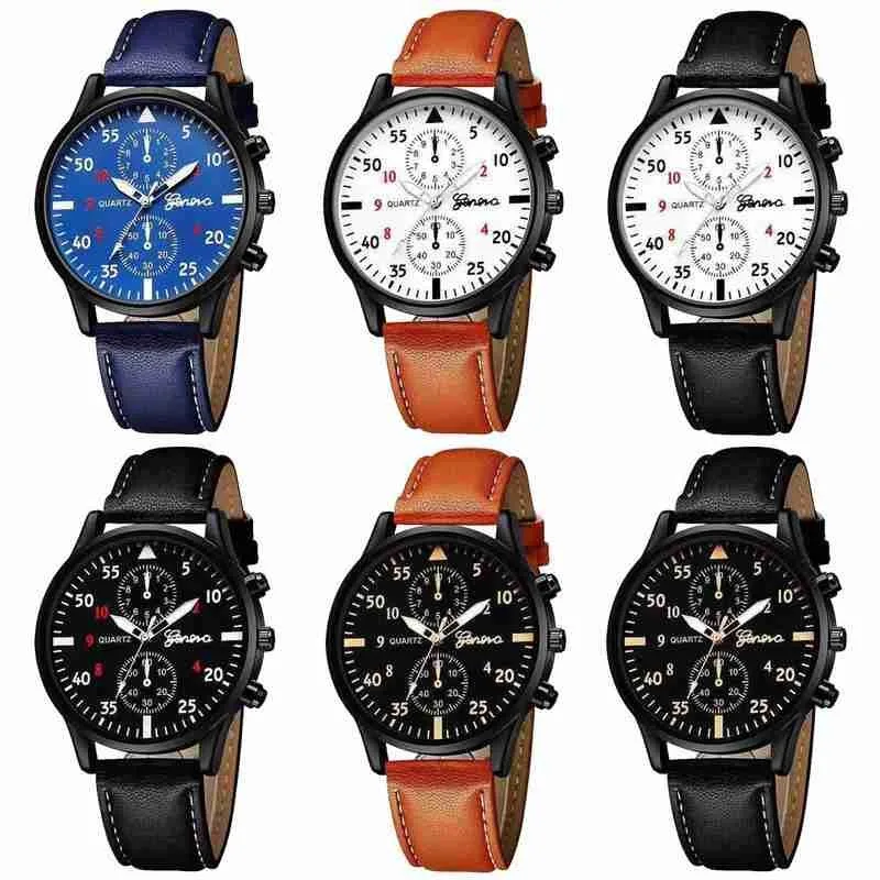 

Men Watch Fashion Casual Geneva PU Strap Watch High Quality Scale Dial Quartz Wristwatches Clock Reloj de hombre 6 Colors