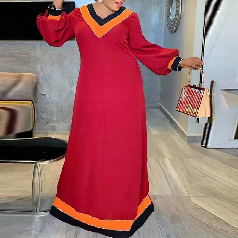 

Autumn Long Maxi Dress 2021 VONDA Women Sexy V Neck Puff Sleeve Party Dress Casual Long Sleeve Solid Color Bohemian Vestidos