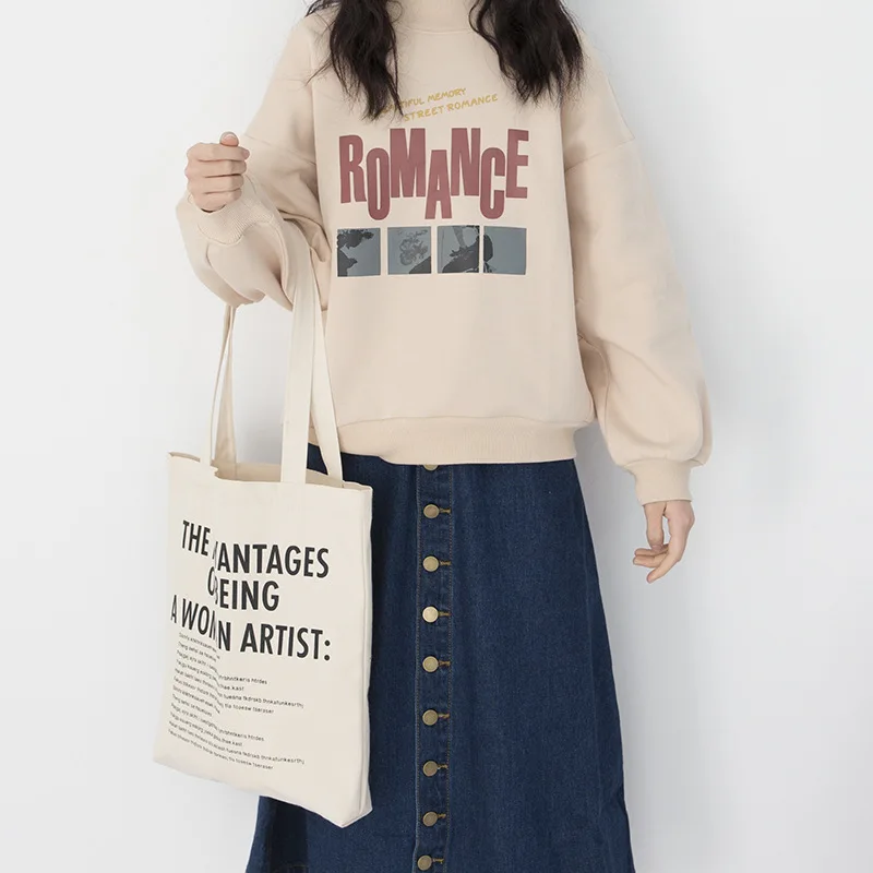

Women Canvas Shoulder Bag Woman Artist Letters Cotton Cloth Handbag Foldable Shopping Tote Simple Eco Environmental Shopper Bag