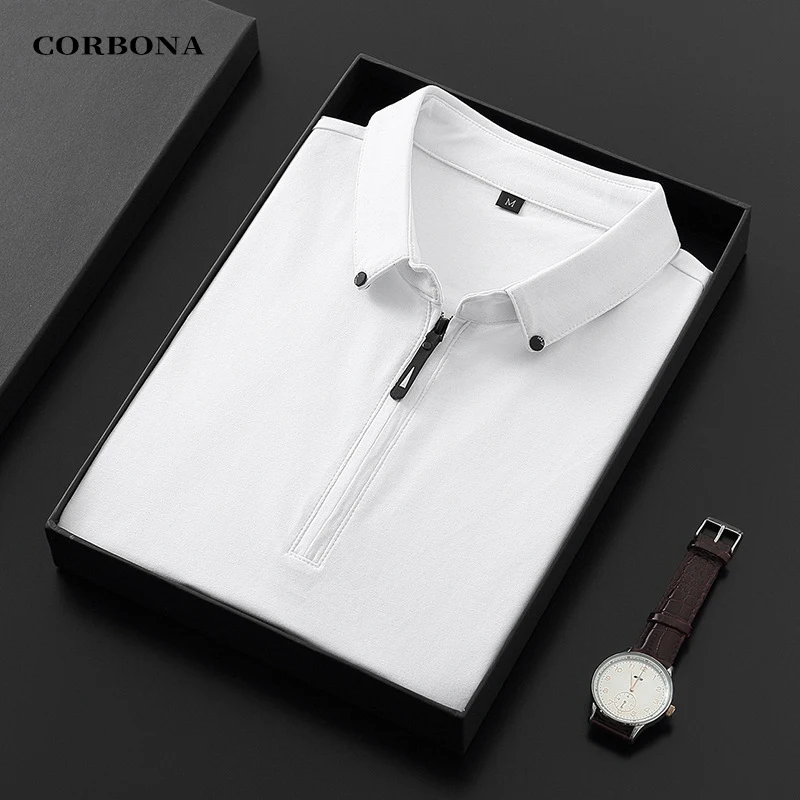 

CORBONA Summer Spring Polo Men's T-Shirt Business Casual Brand Clothing Male Slim Sleeves Fashion Tops Cotton New 2021