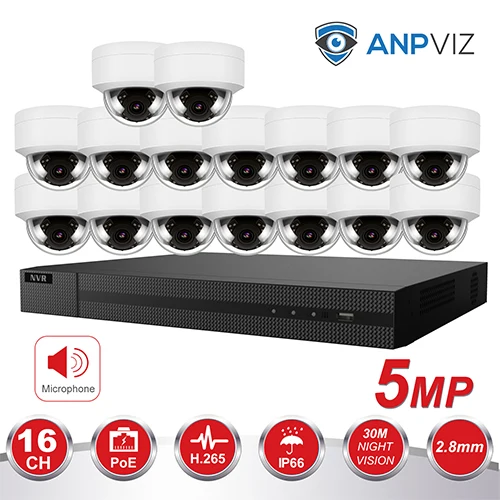 16 Fixed Dome KIT 16ch 5MP Dome IP Camera NVR KIT H.265 Hikvision OEM POE 4K NVR 8/16pcs Outdoor POE Video Surveillance Audio Cameras - Цвет: 16 Fixed Dome KIT