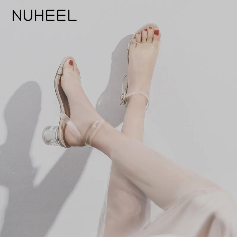 Женские босоножки на прозрачном каблуке NUHEEL модные с прозрачным закрытым носком