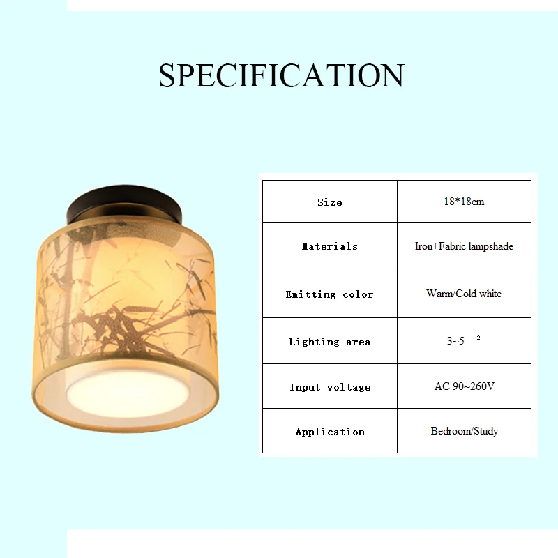 

Classic Japanese Led Ceiling Lamp Vintage Retro Suspension Luminaire Fabric Shade Surface Mount Chinese Ceiling Light Fixtures