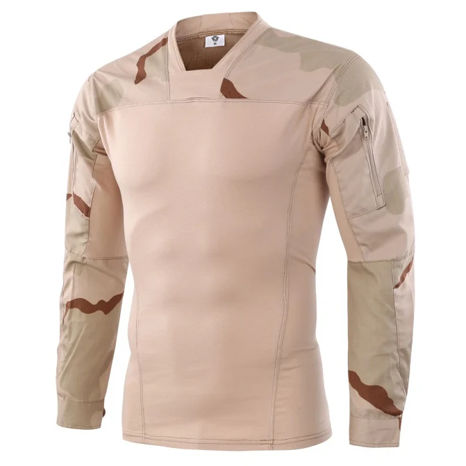Desert camouflage Тактическая военные АрмейскаяКамуфляж Боевая длинным рукавом Рубашка рыбалки ФутболкаКостюм Походов Рыболовный - Цвет: Desert camouflage