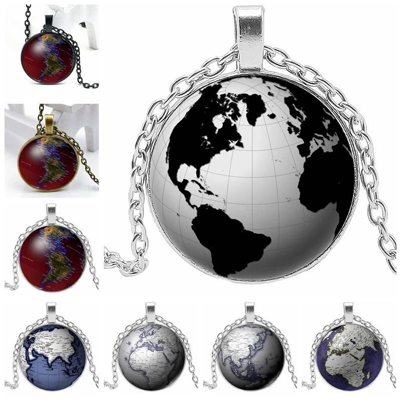 

2020 New Globe 3 Color Necklace Glass Convex Round Personality Badge Pendant Necklace Gift Wholesale