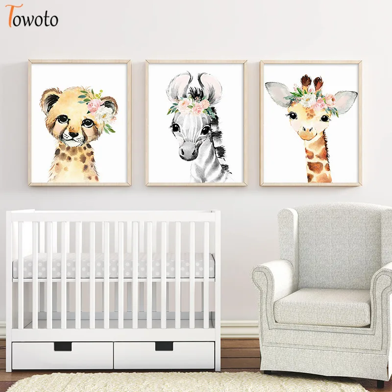 Акварель Животные принты минималистский Детские рисyнкoм жирaфa или холст картины