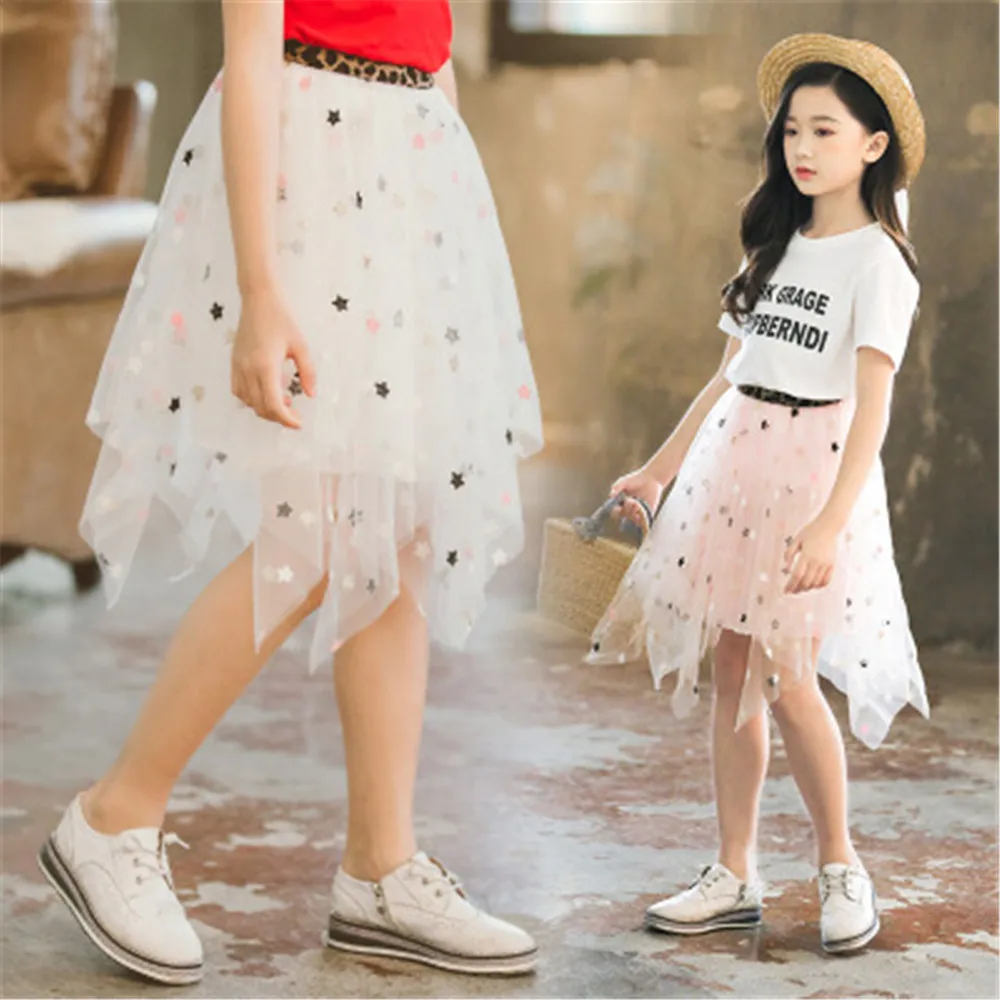 Детская Асимметричная сетчатая юбка для девочек 6 8 9 10 11 12 14 лет модная подростков