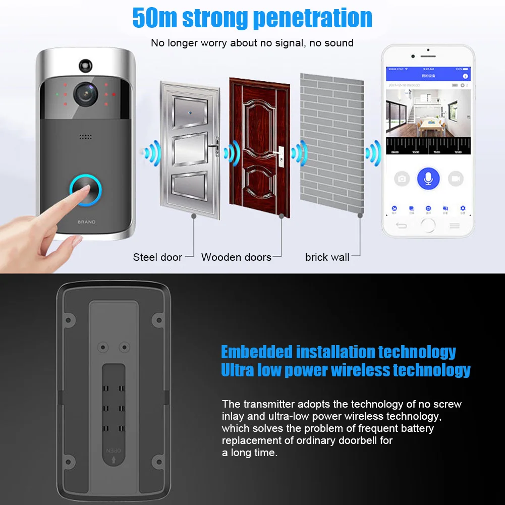

Wireless WiFi Video Doorbell Smart Phone Door Ring Intercom Home Security Camera Bell EM88