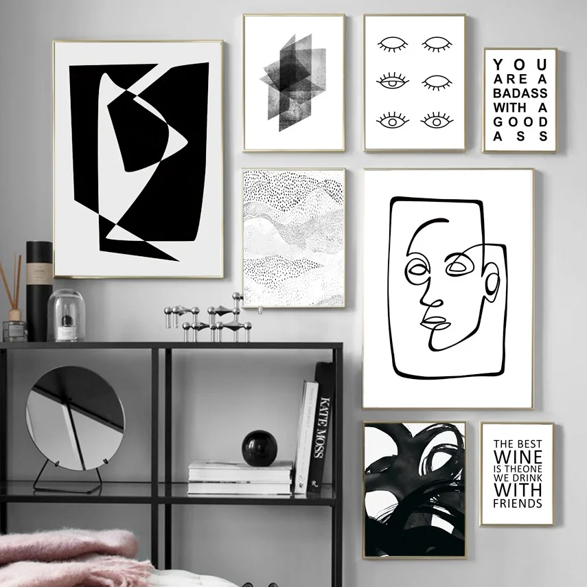 Абстрактные линии лица глаз цитаты стены искусства холст картина скандинавские