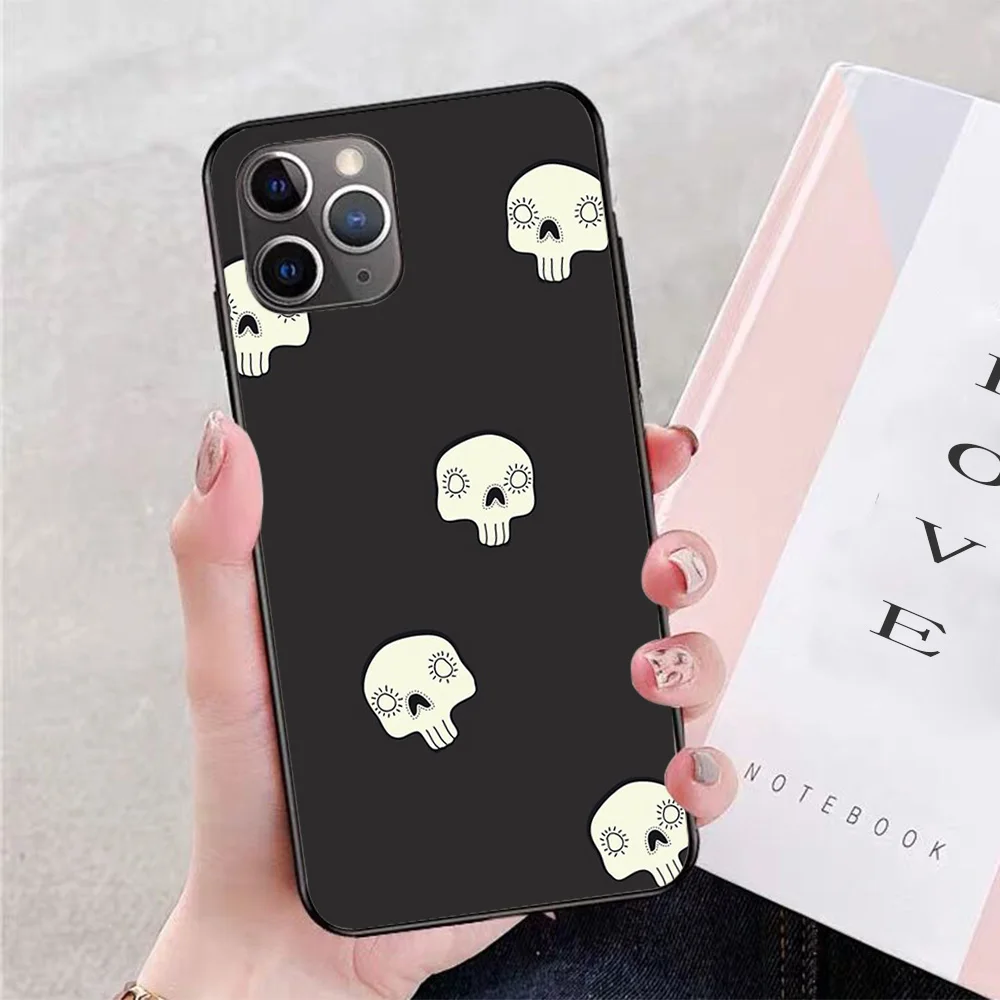 

For iPhone Cute Sugar Skull Black Soft TPU Border Apple iPhone Case