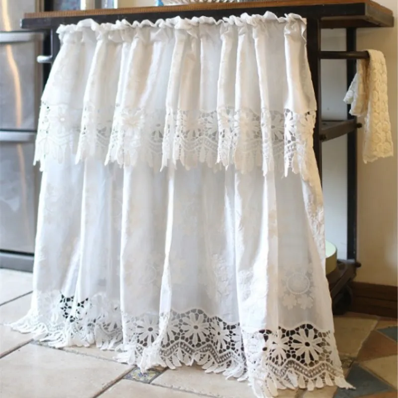 

JUYANG. American white cotton short curtain. Lace Princess embroidered coffee curtain. Cupboard curtain. Door curtain.