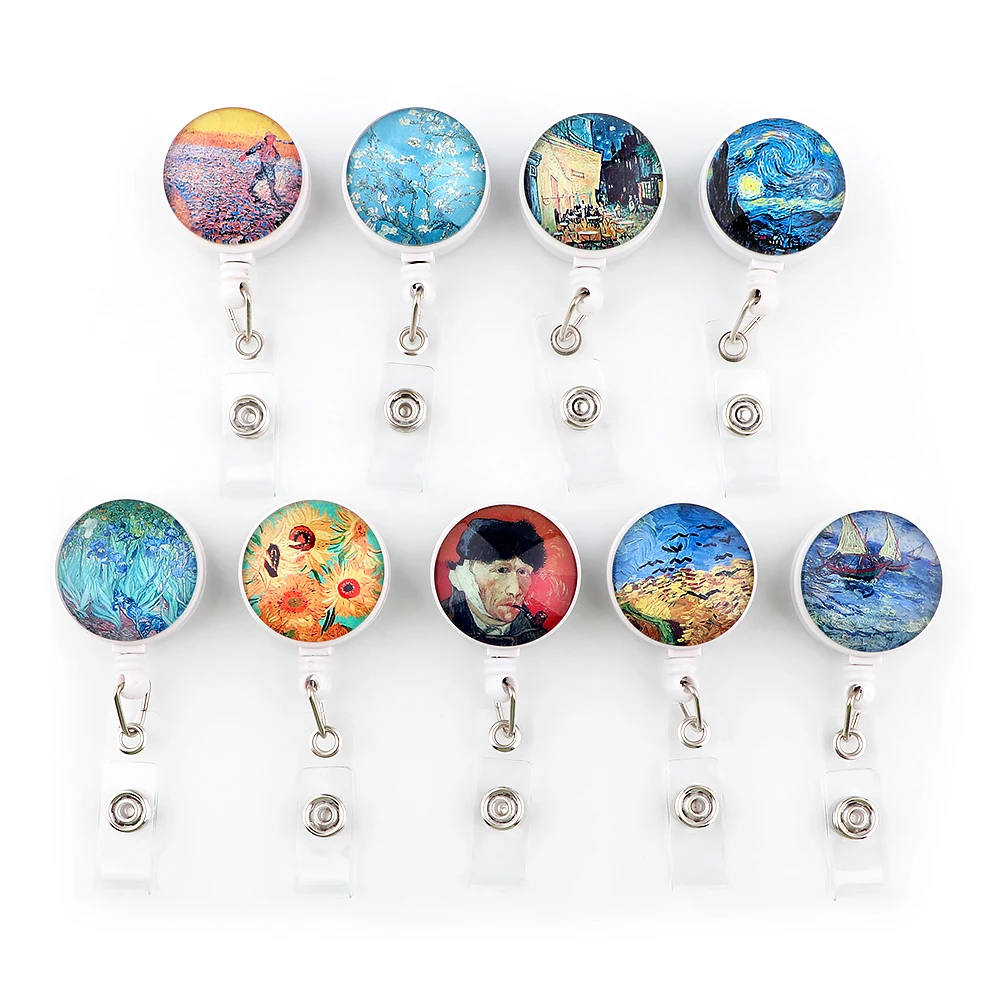 

CZ168 Retractable Art oil painting Van gogh Doctor Student Badge Reel Clip IC ID Card Badge Holder Card Cover Accessories Gifts