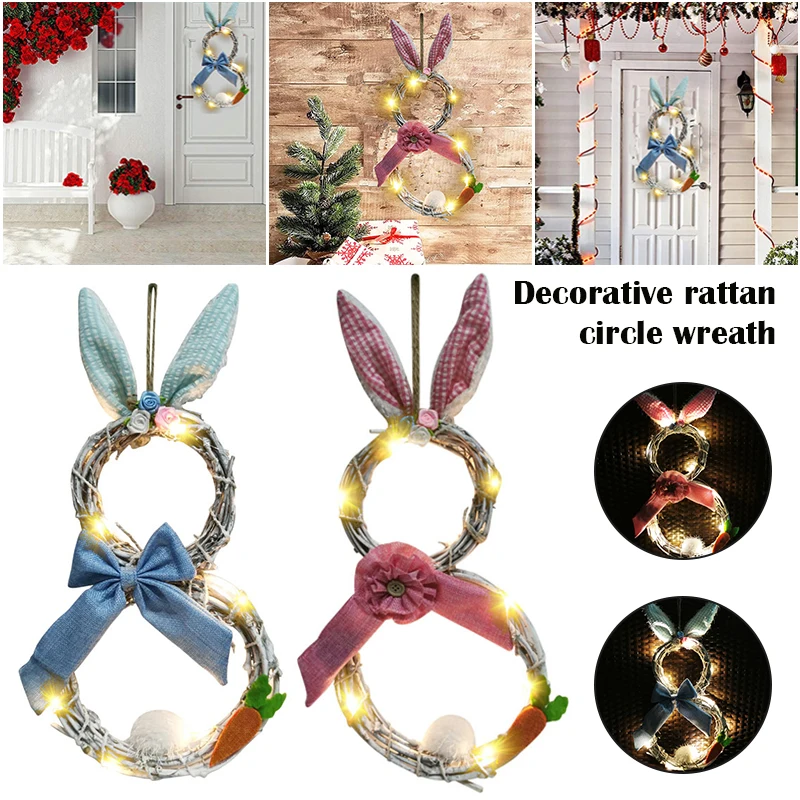 

2021 Easter Vines Circle Wreath Decoration With Lights For Home Window Pendant MDJ998