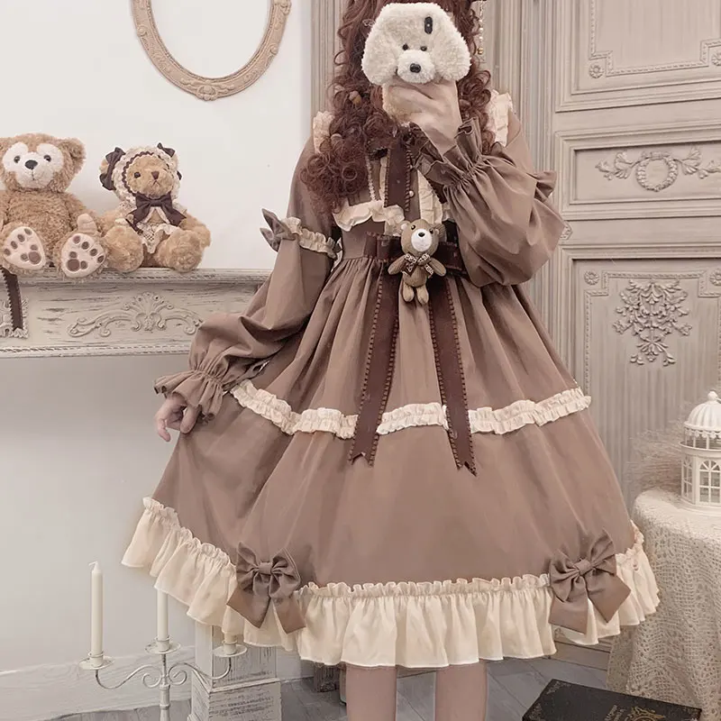 Vestido de Halloween Traje para Meninas Novo Gothic Lolita Vestido Macio Sisiter Arco Urso Kawaii Roupas Feminino Princesa Loli Sl2933