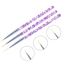 3pcsset nail art line painting pen blue purple color 3d tips acrylic uv gel nail brush drawing kits flower line french design