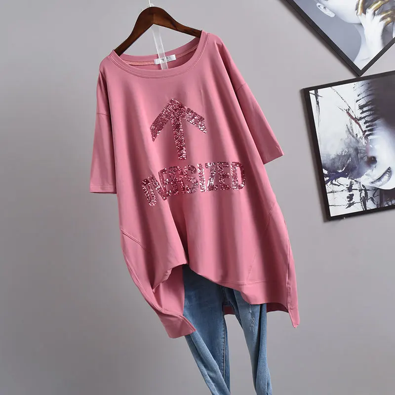 

2021 Summer New Korean Women Oversize Fashion Letter Printing Loose Short-sleeved T-shirt Simple Cotton Women Tops Free Shipping