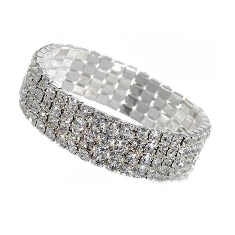 Браслеты Женские Стрейчевые блестящие со стразами модные обручи для подруг