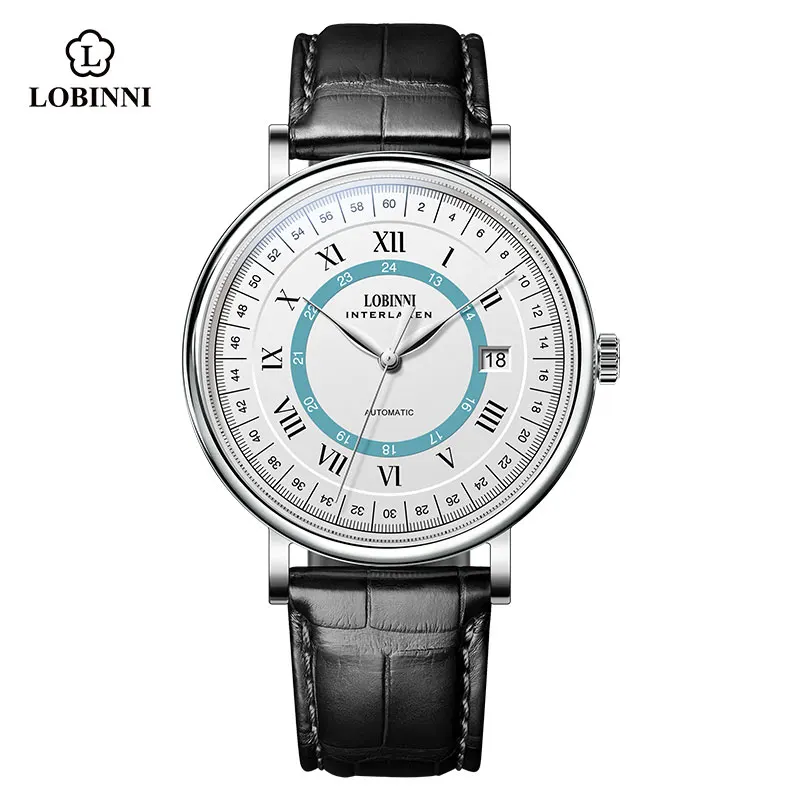 

2021 LOBINNI Men's Automatic Mechanical Watch Simple Authentic Bauhaus Business Casual Mechanical Wristwatch Leather Strap