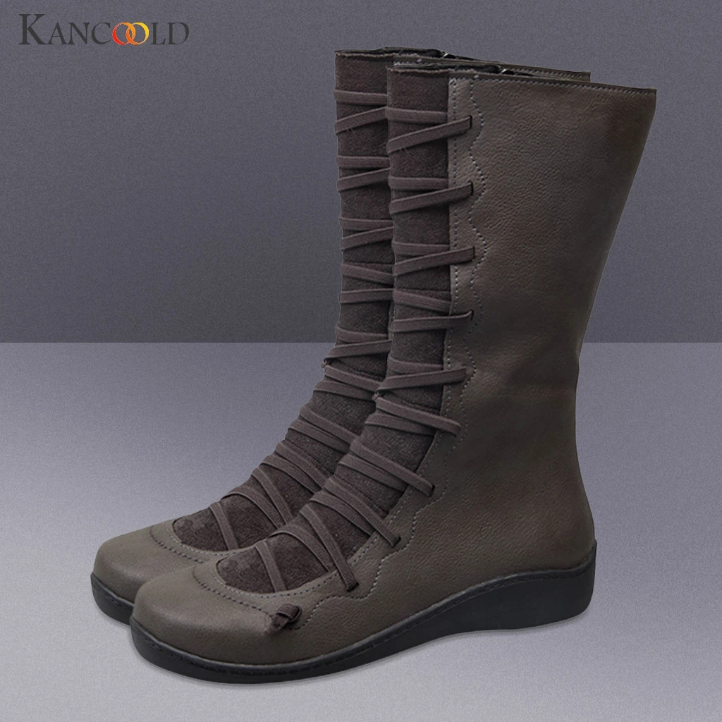 Женские высокие сапоги KANCOOLD повседневные парусиновые кроссовки с боковой