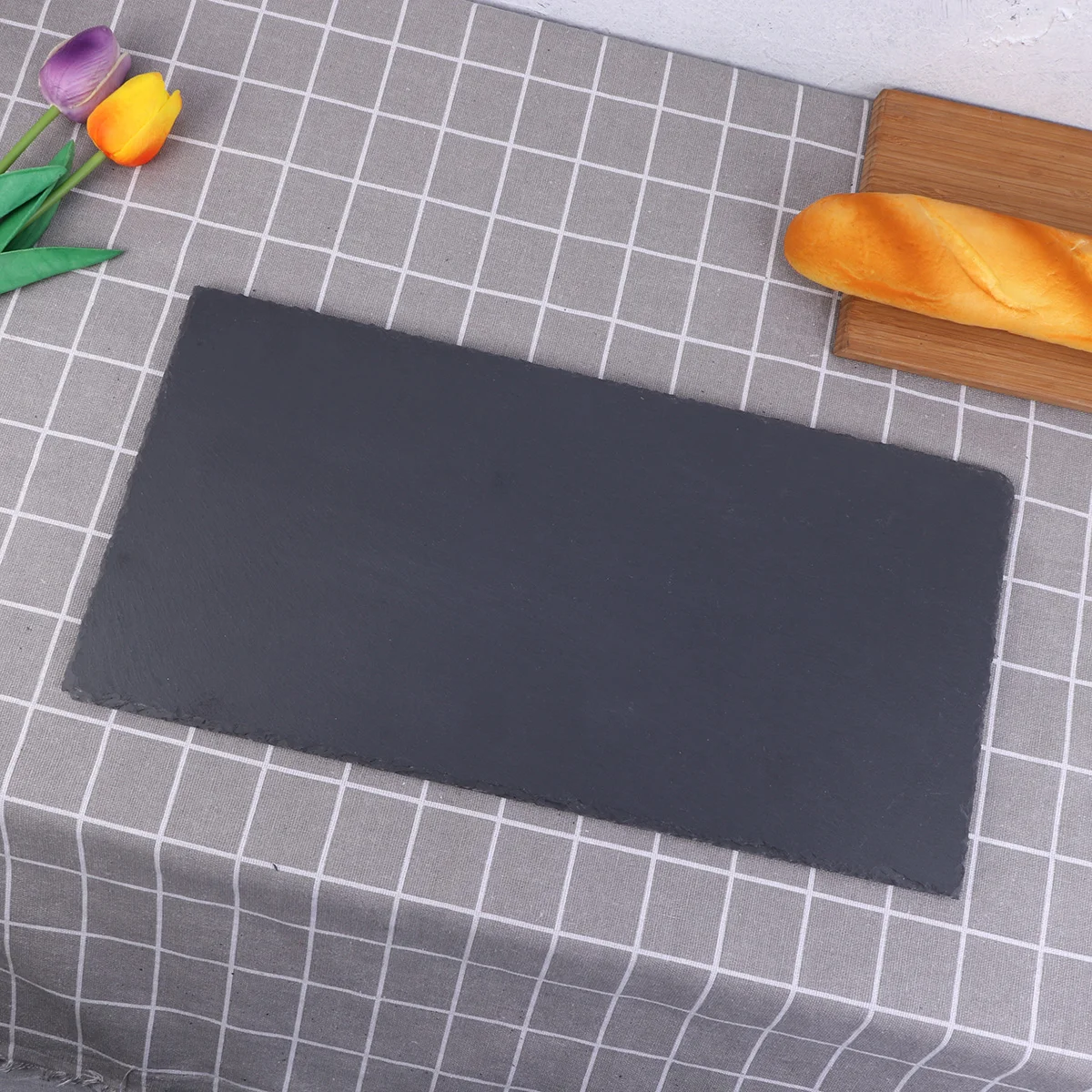 

Natural Slate Rectangular Plate Western Food Stone Plate Cake Sushi Barbecue Plate Cheese Pizza Fruit Tray - 40x20cm (Black)