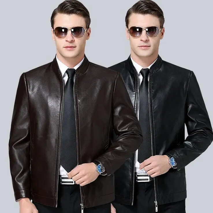 Мужская кожаная куртка из овечьей шкуры деловая Повседневная размера плюс
