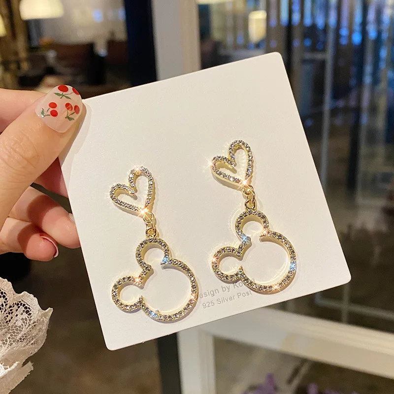 Симпатичные серьги гвоздики в форме мыши и сердца подвесные кристаллы оптовая