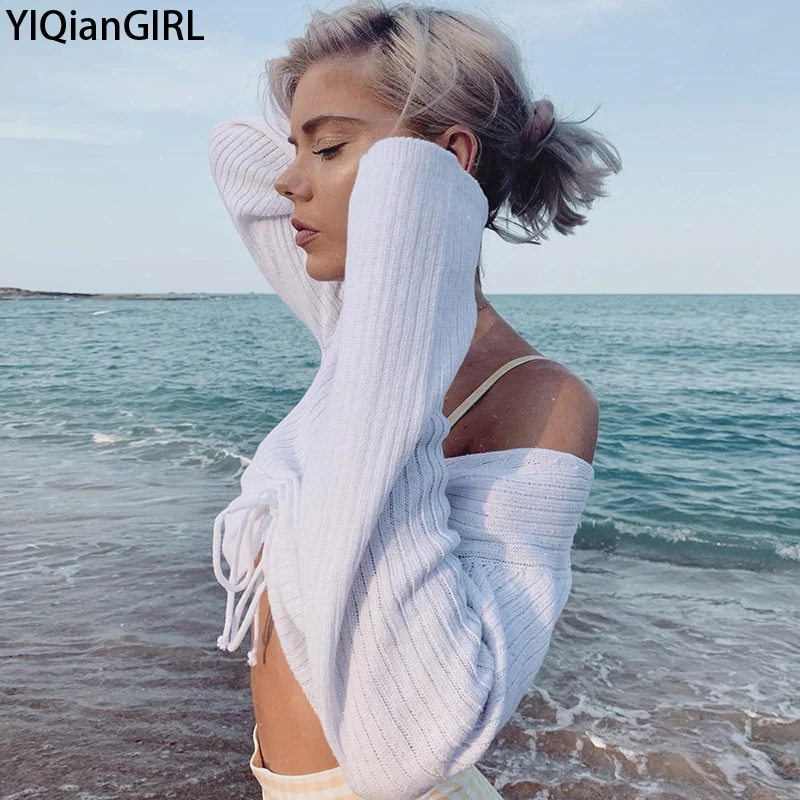 

Women's 2021 Autumn And Winter Encrypted Fashion V-Neck Drawstring Ruffled Female Crop Top Casual Crop Top Women