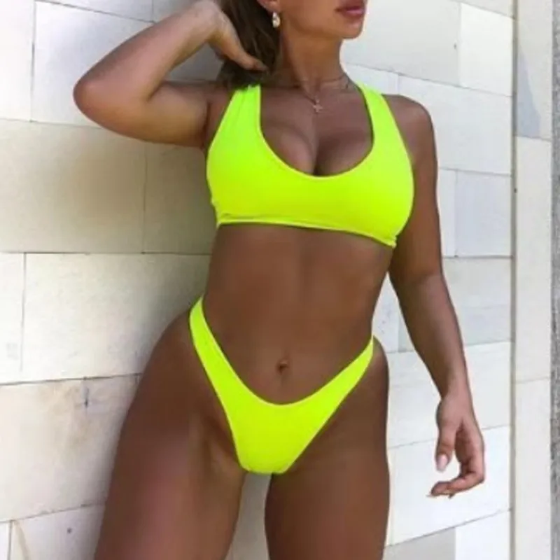 

Sexy Triangle Bikini Set New Women Pure Color Bathing Suit Swimwear Holiday Summer Beach Wear Female High Waist Swimsuit Biquini