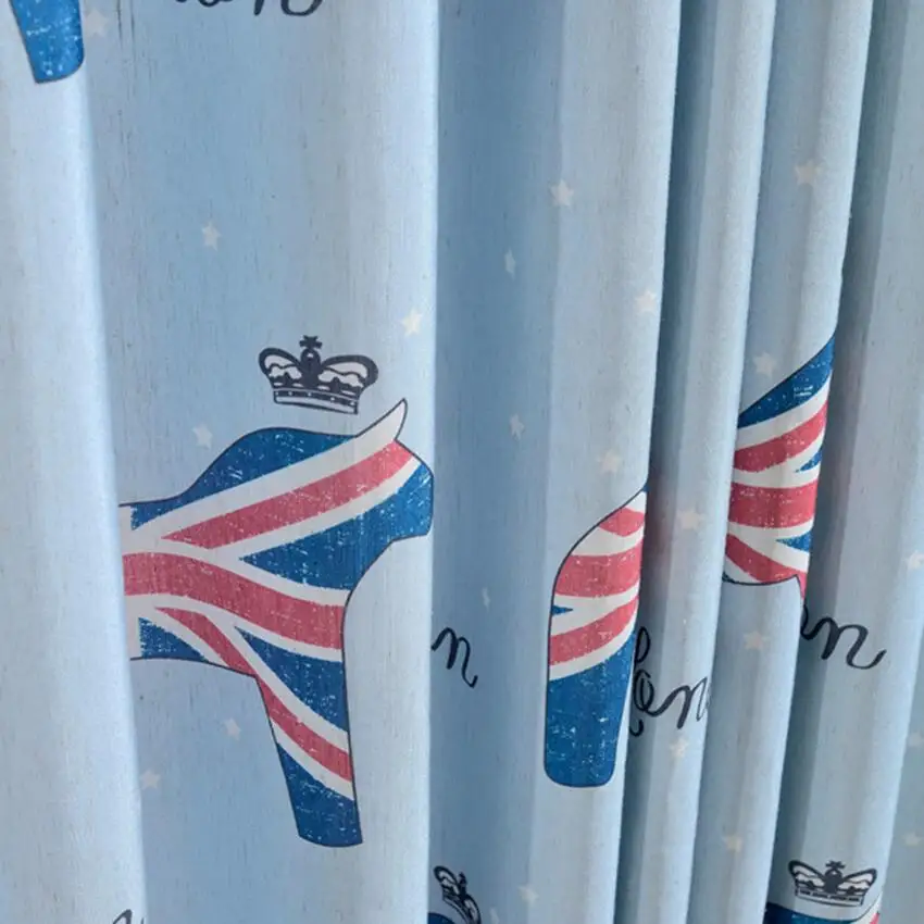 Занавеска для спальни мальчиков с изображением лошадей голубая ткань гостиной