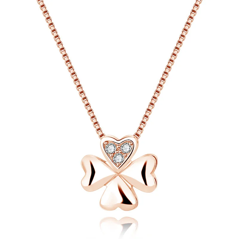 Модные ювелирные изделия лаконичный четырехлистный клевер Сердце CZ кулон