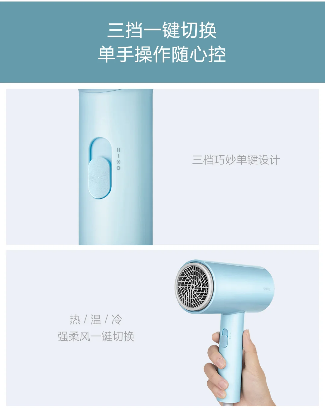 Новейший мягкий фен Xiaomi Mijia Youpin с отрицательными ионами(молодежное издание) 3 класса можно выбрать 2 цвета