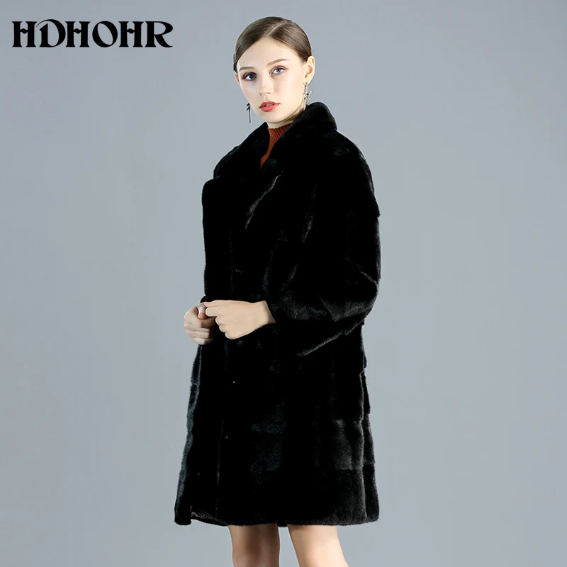HDHOHR новые настоящие шубы из натурального меха норки женские длинные для поездок и отдыха Высококачественная норковая шуба зимний теплый костюм воротник норковые меховые куртки