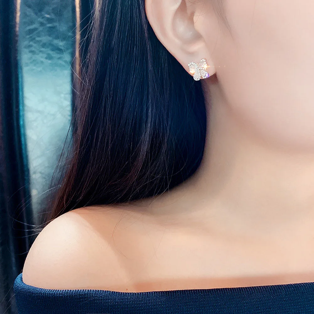 1 пара сверкающих кристаллов бабочка серьги гвоздики иглы сверкающий лук узел