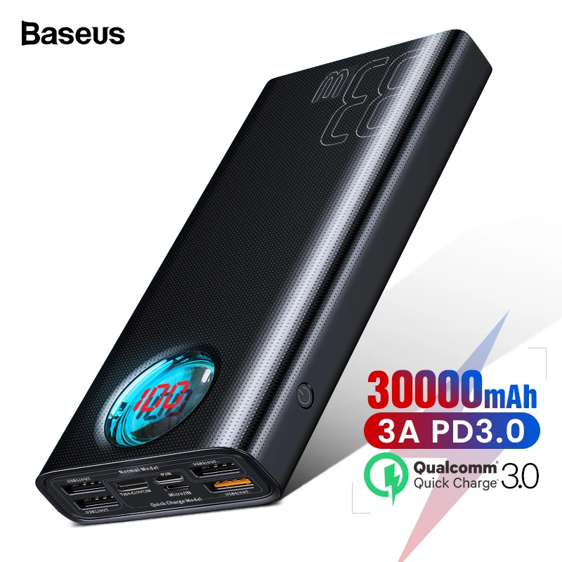 Baseus внешний аккумулятор 30000 мАч USB C PD3.0 Быстрая зарядка 3,0 30000 мАч Внешний аккумулятор для Xiaomi Mi портативное Внешнее зарядное устройство