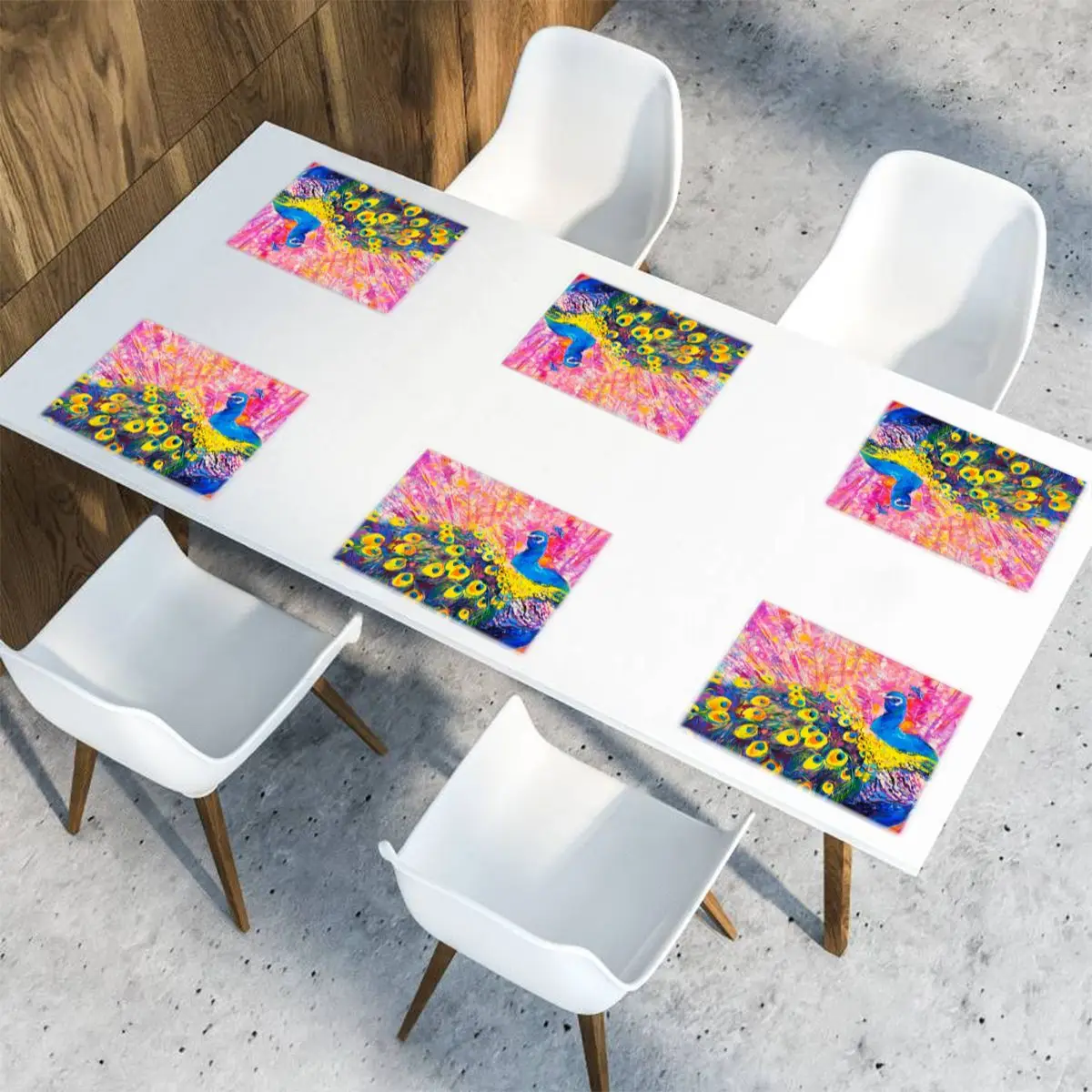 

6 Pcs Placemat Colorful Peacock Oil Painting Fabric Table Mats Tableware Kitchen Tool Table Mats