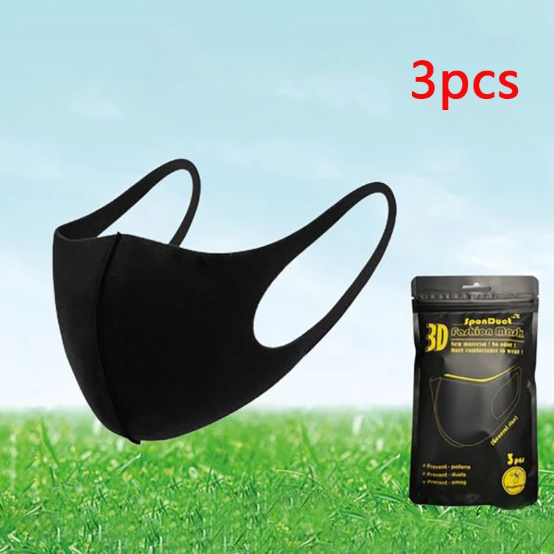 3 шт. хлопковая черная маска для рта PM2.5 от пыли фильтр с активированным углем