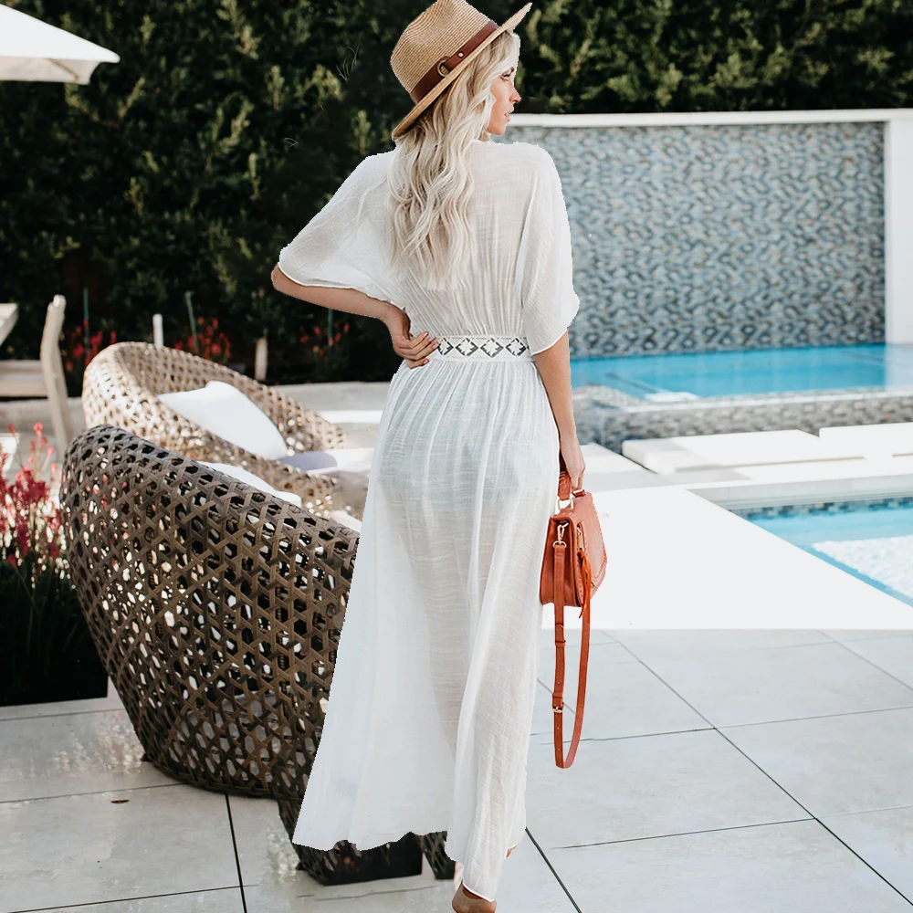 Новинка 2020 г. женская Пляжная накидка парео сексуальное хлопковое длинное