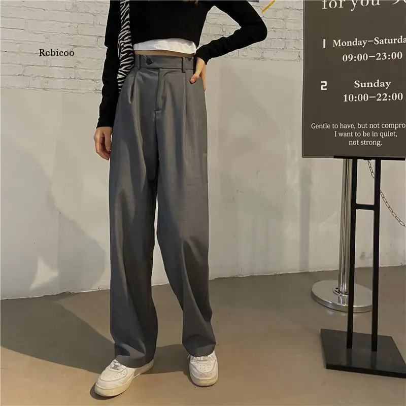 

Women's Fashion Spring Casual Loose Wide Leg Pants Women Office Ladies High Waist Pants Women Korean Ol Work Straight Pants