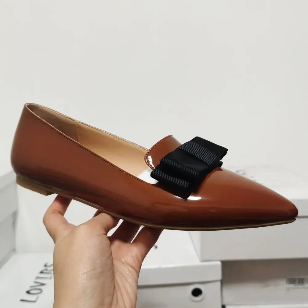 LOVIRS Women Slip on Pointed Toe Shallow Flats Patent Leather Casual Shoes Bowtie Shoes Plus Size US5-15