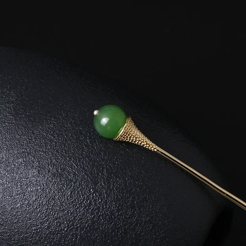 Фото Палочка для волос из яшмы серебро 925 пробы с натуральным камнем зеленый нефрит
