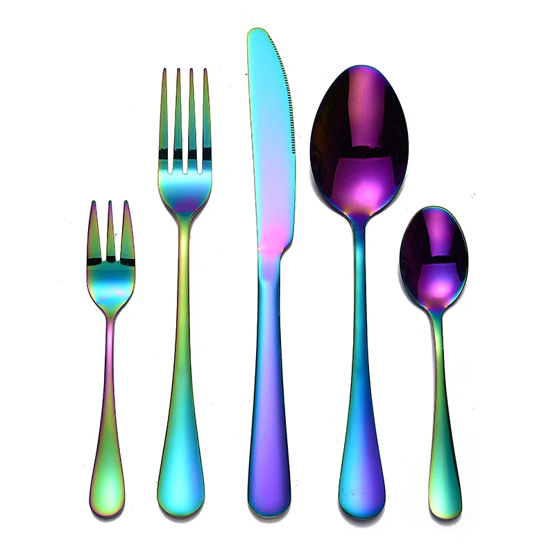 

Tableware Set Rainbow Cutlery Set 20pcs Stainless Steel Dining Spoon Fork Knife Flatware Set Golden Spoon Western Dinnerware Set
