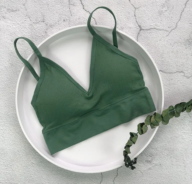 Green Новое модное простое однотонное студенческое нижнее белье, бюстгальтер, красивый бюстгальтер на спине, топ, спортивное белье - Color: Green