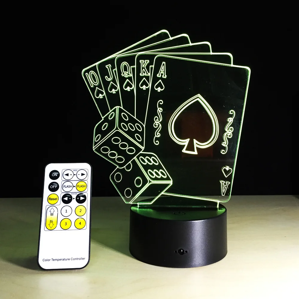 

3D светодиодный USB лампа покерная форма 7 цветов Изменение 3D illusion настольная лампа Спальня прикроватная лампа для украшения дома огни