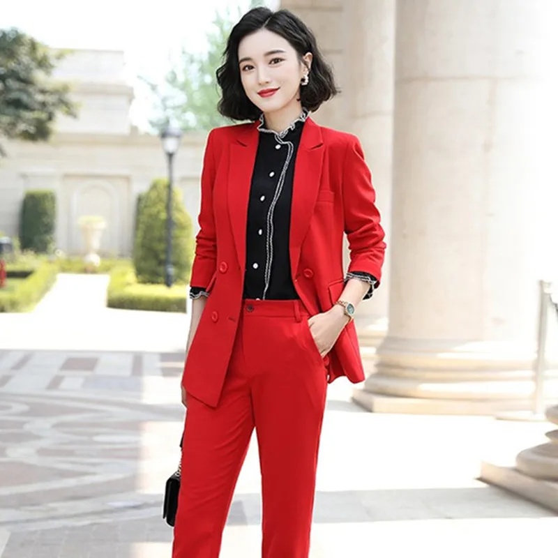 Женский брючный костюм белый блейзер и брюки для офиса Осень зима 2019|Брючные