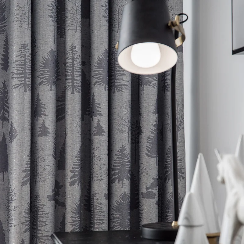 Modern Curtains for Living dining Room Bedroom Simple Pine Jacquard Printed Fabric Finished Product Customization | Дом и сад