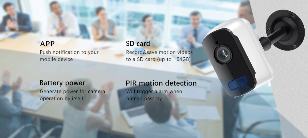Беспроволочная батарея WiFi камера 1080P 2MP HD наружная крытая IP Беспроводная камера с питанием от аккумулятора PIR