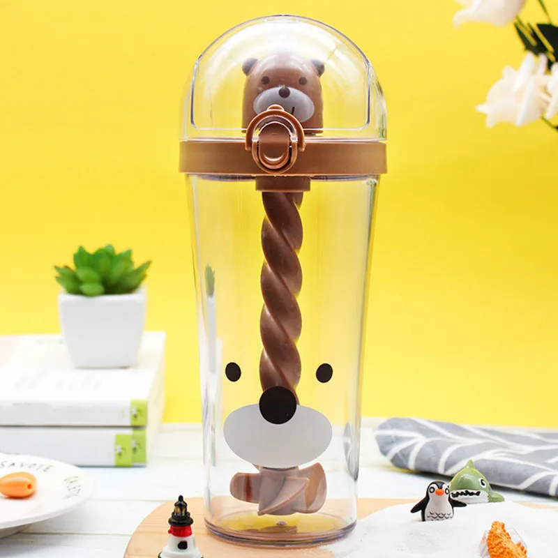 Мультяшная бутылка для воды с соломенным эластичным покрытием шейкер чашка